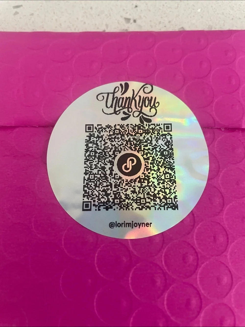 100 Custom 2” circle labels with your QR code or Thank You! Iridescent Silver